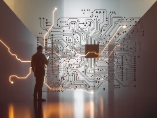 ICT worker with circuit board 