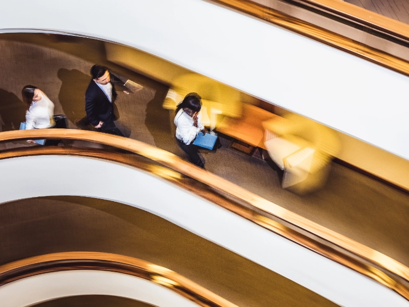 Office employees in motion