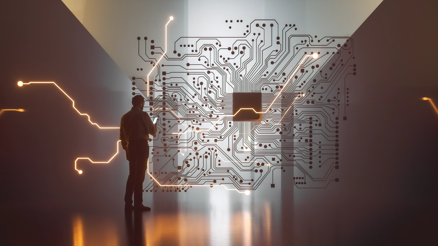 ICT worker with circuit board 