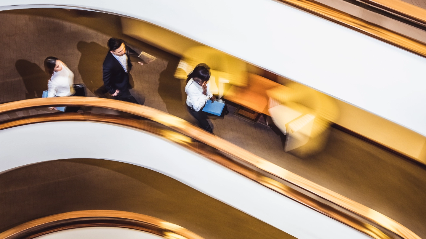 Office employees in motion