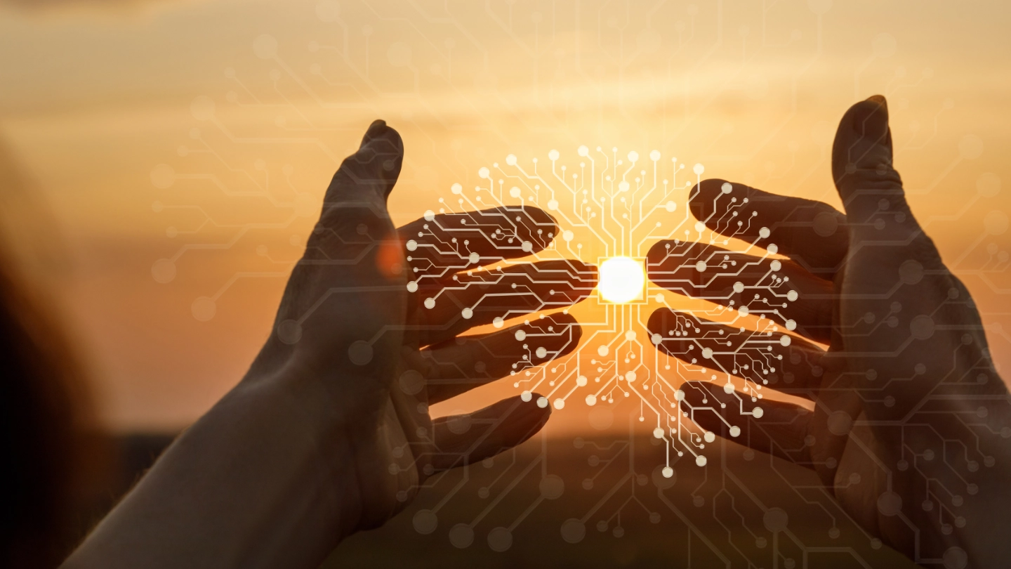 Hands technology sunset